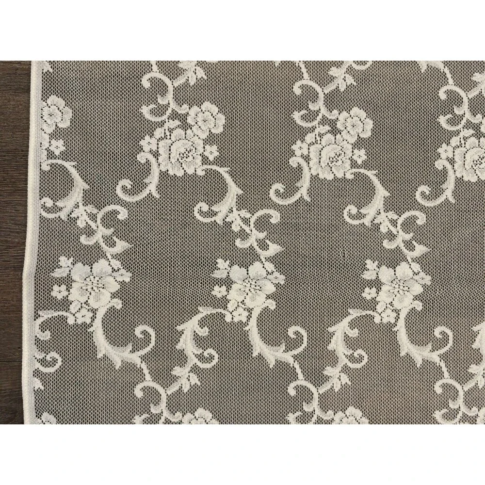 VTG Ivory Floral Roses and Scrolls Lace TABLECLOTH 63 X 117 Cottagecore